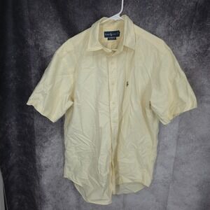 Ralph Lauren Shirt Mens Large Yellow Button Up Flesh‎ Pony Short Sleeve Preppy